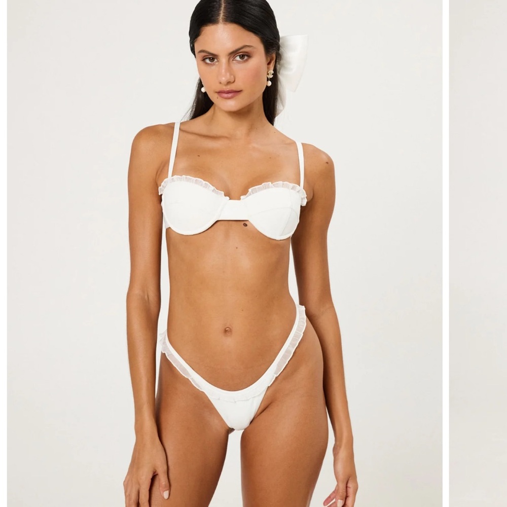 ALT Swim White Ruffled Bikini Top